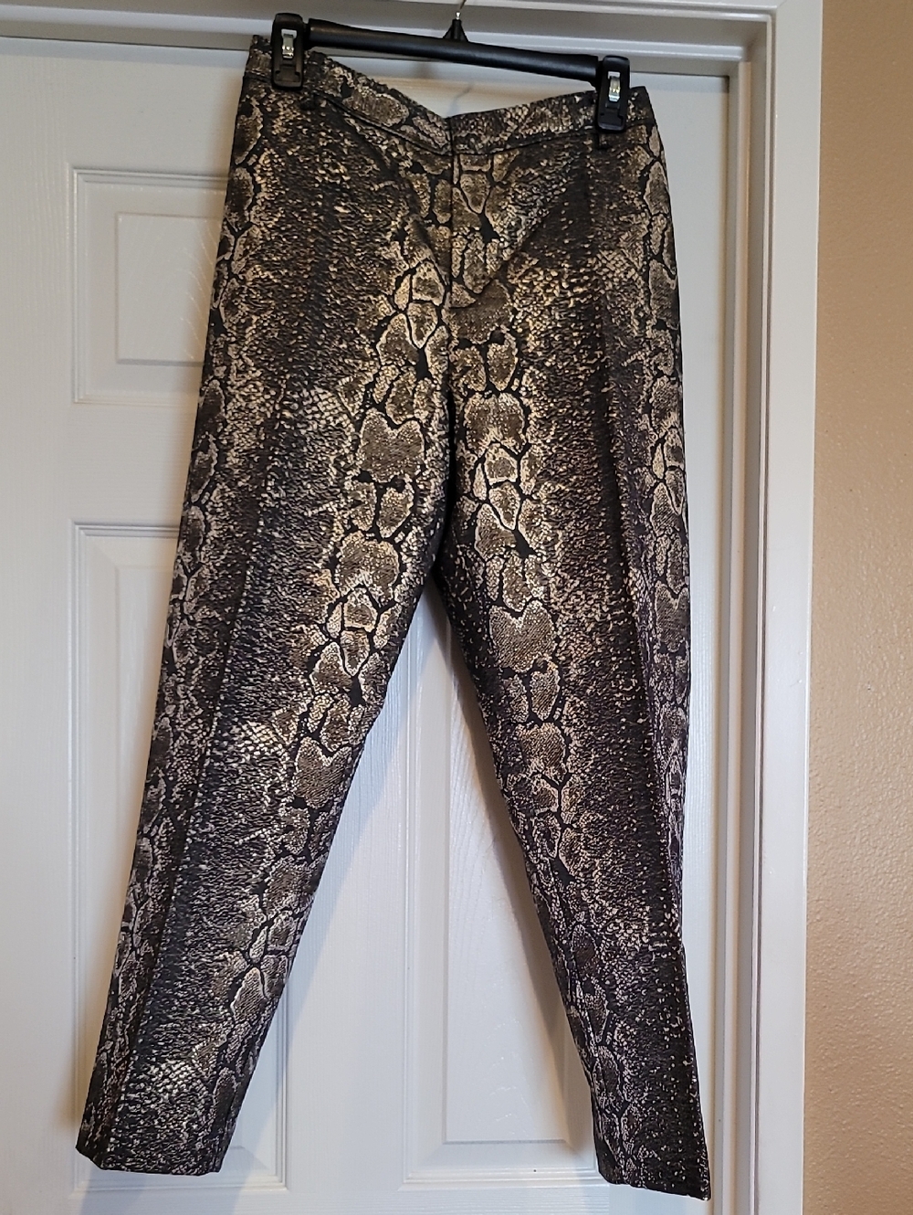 Worthington Snake-Print Skinny Pants in Black and Tan